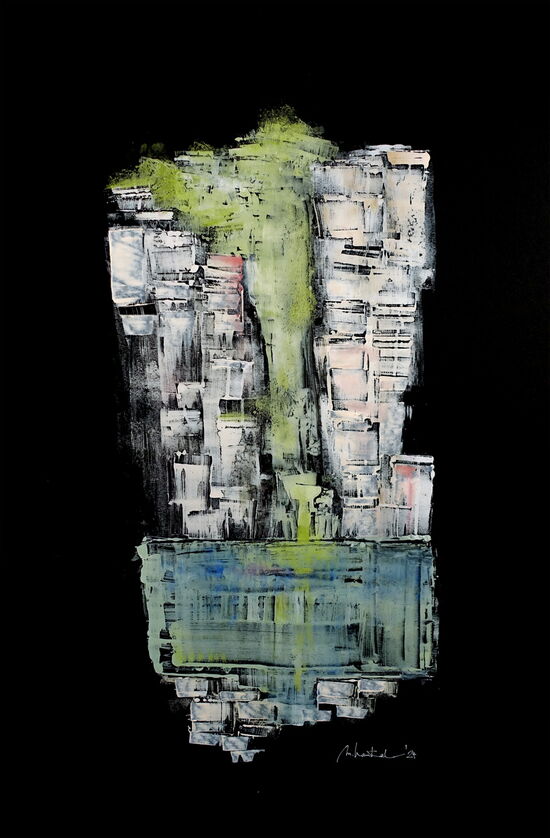 Druckgrafik - o.T. Monotypie auf schwarzen Karton - Öldruckfarben, 70 x 100 cm