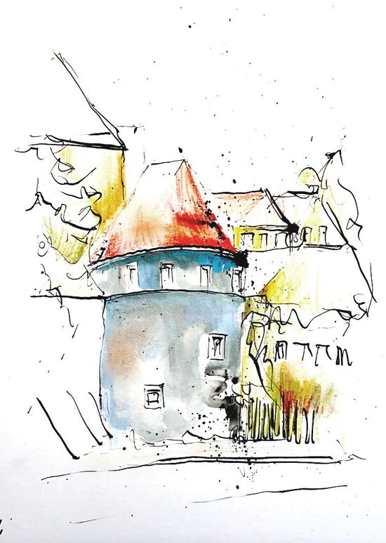 Stadtansicht "Ochsenbastei - Goerlitz" Tuschezeichnung/Fabstift 15x20cm